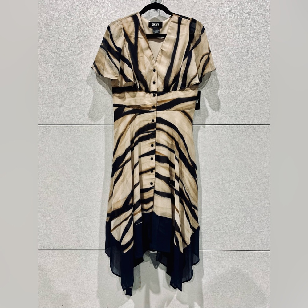 DKNY Dress Size 4 – Elegant Satin Print Midi Dress MSRP NWT